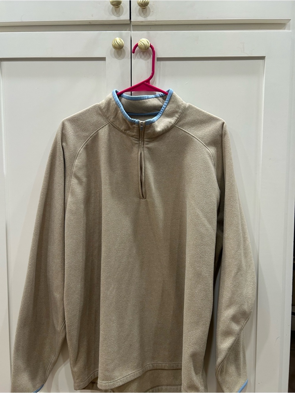 Peter Millar Beige Zip-Up Fleece with Light Blue Trim
